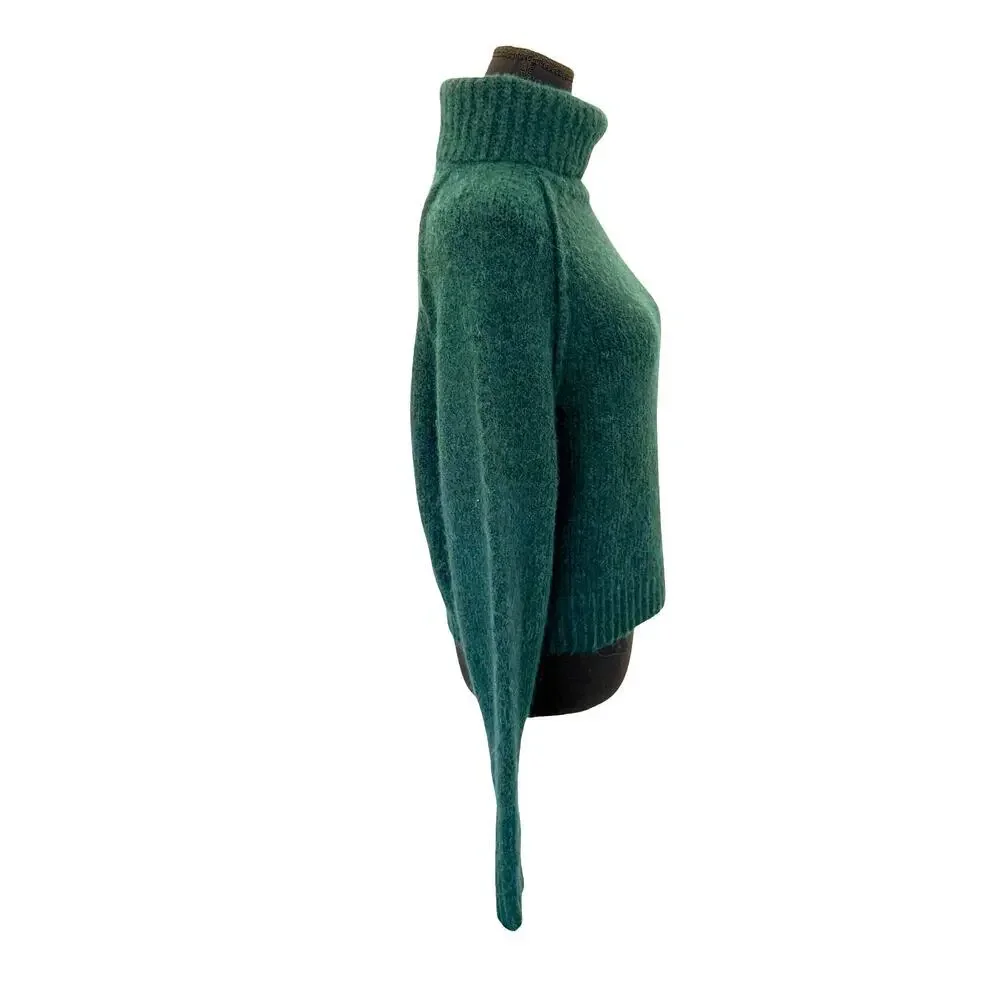 Zara Teal Alpaca Wool Blend Turtleneck Sweater Medium Soft Cozy Knit